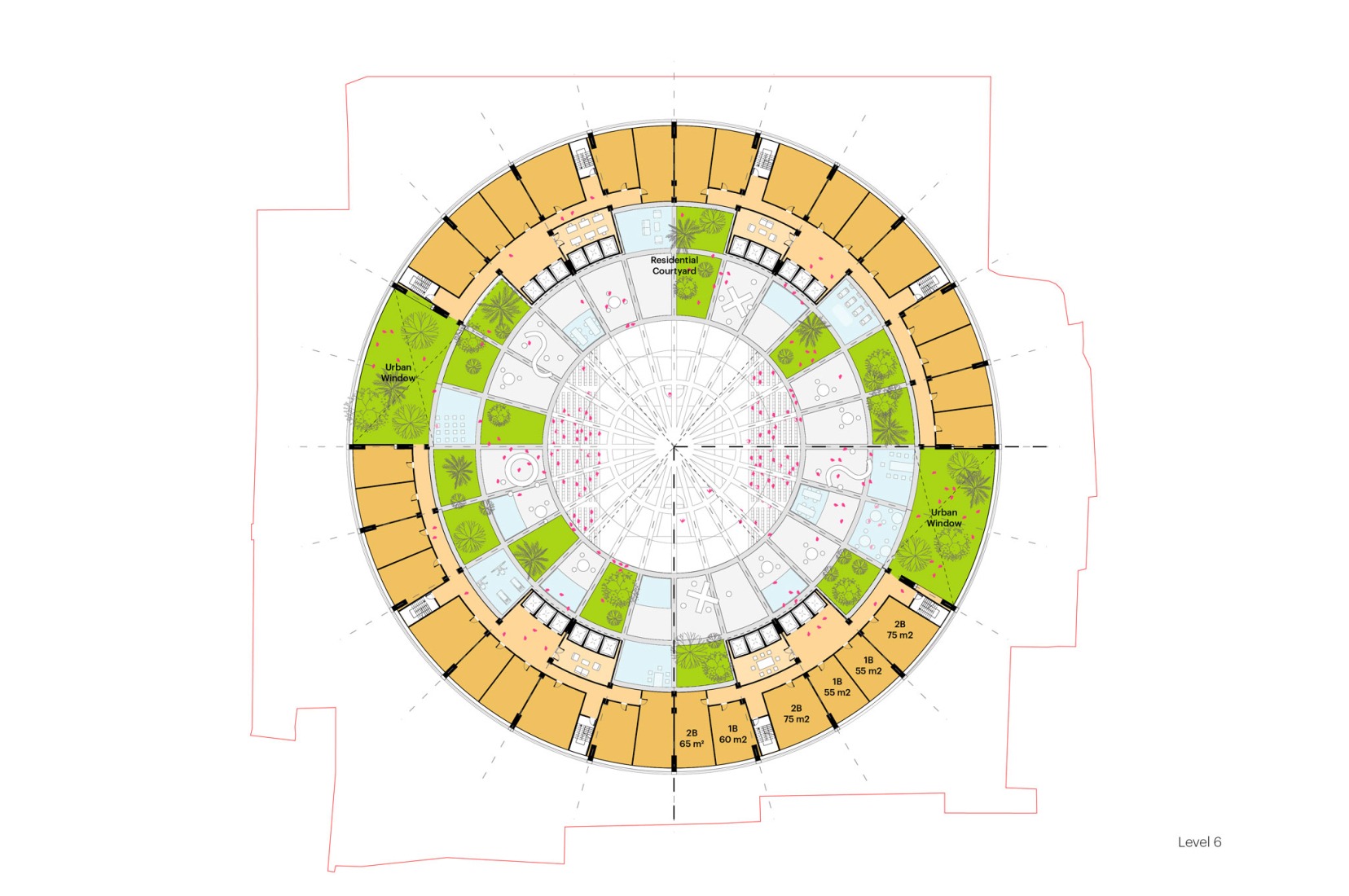 Residential courtyard floor plan. The Grand Ballroom in Tirana by MVRDV.