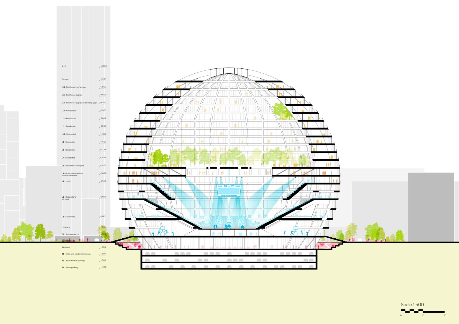 Section. The Grand Ballroom in Tirana by MVRDV.
