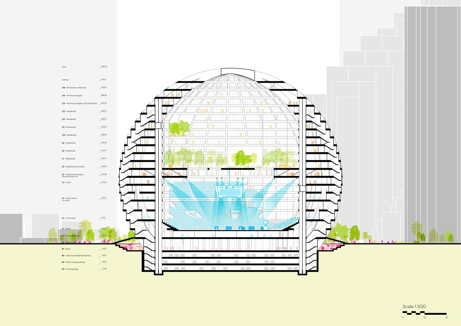 Section. The Grand Ballroom in Tirana by MVRDV.