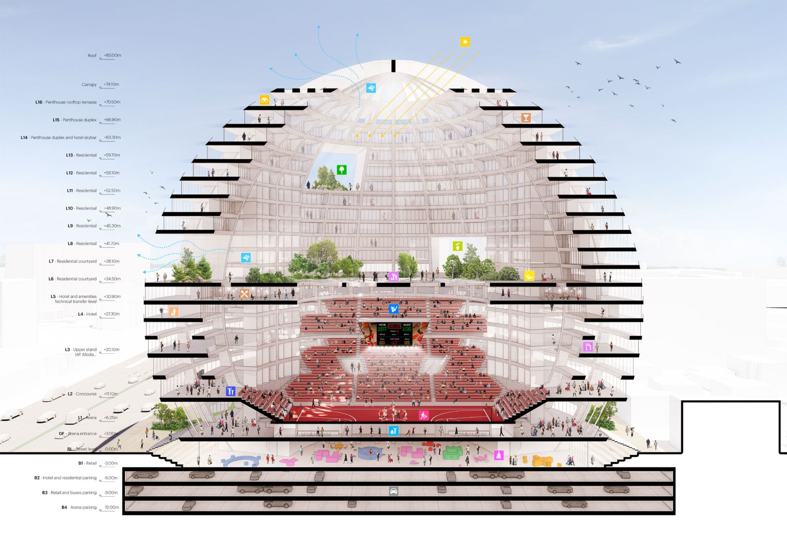 Section. The Grand Ballroom in Tirana by MVRDV.