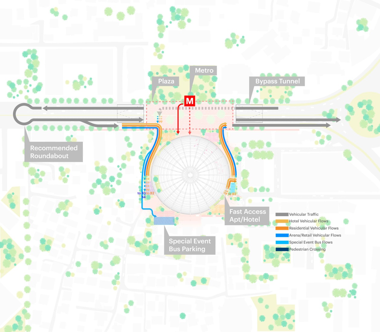 Traffic flow future floor plan. The Grand Ballroom in Tirana by MVRDV.