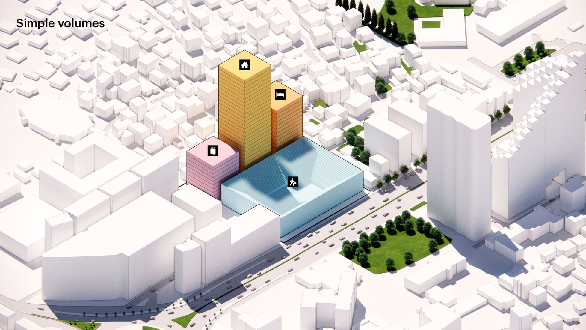 Step story-3, simple volumes. The Grand Ballroom in Tirana by MVRDV.