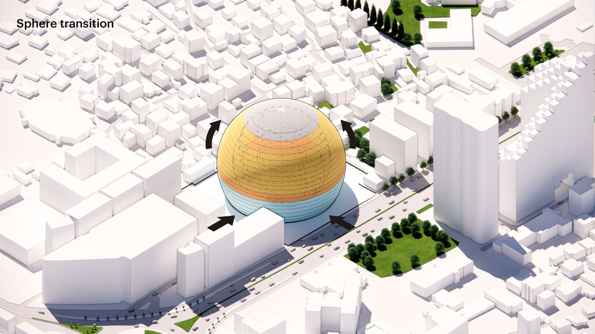 Step story-5, Sphere transition. The Grand Ballroom in Tirana by MVRDV.