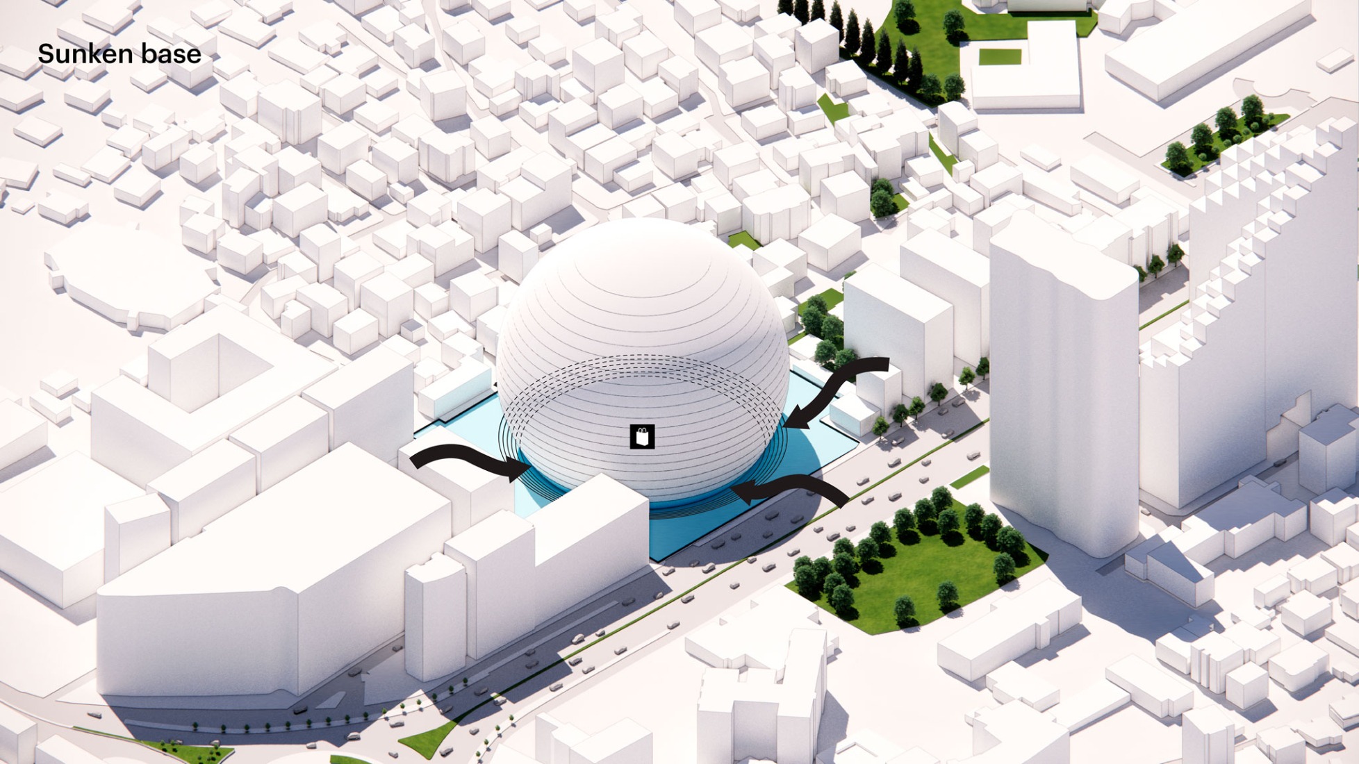 Step story-6, Sunken base. The Grand Ballroom in Tirana by MVRDV.