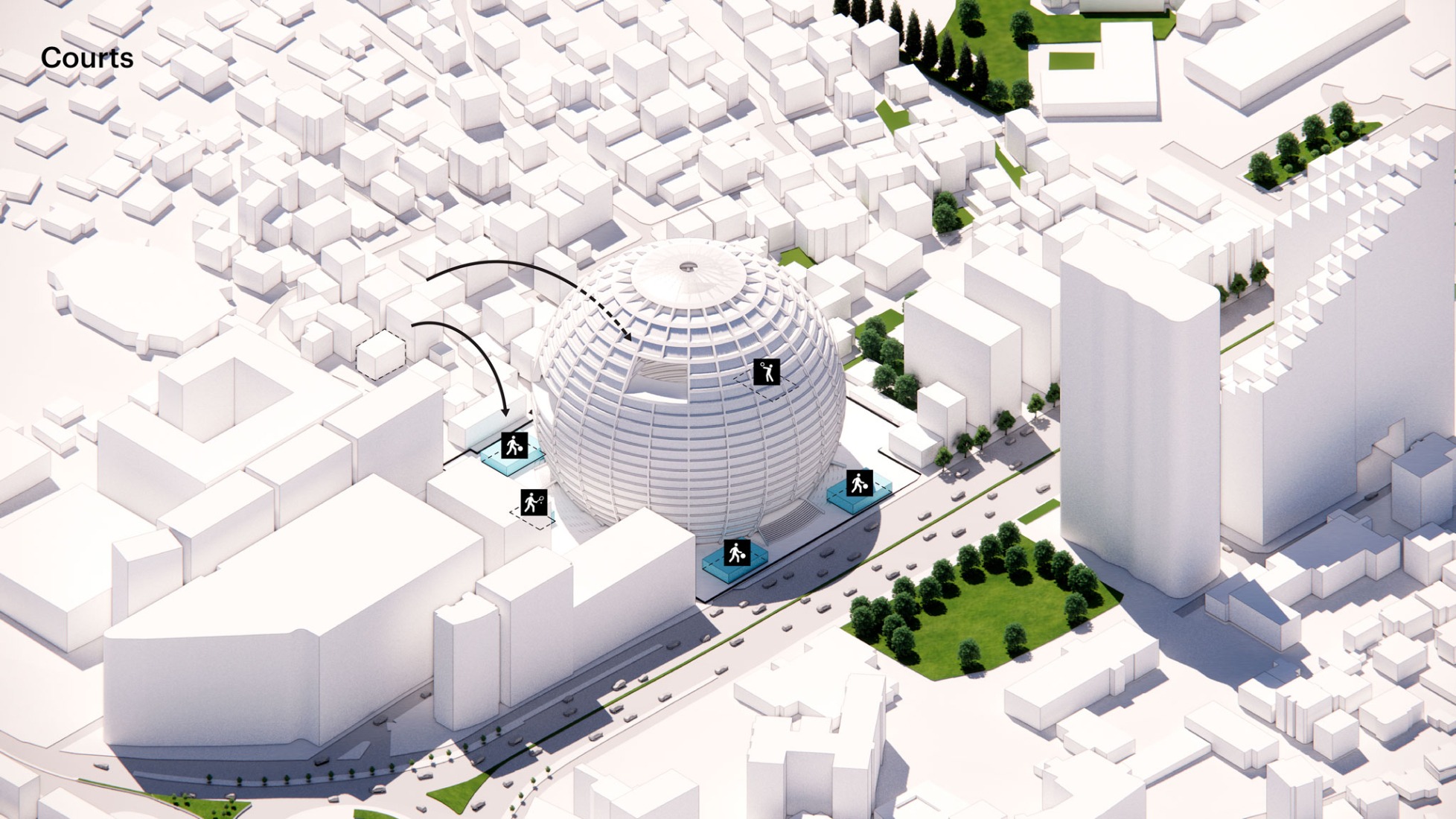 Step story-9, courts. The Grand Ballroom in Tirana by MVRDV.