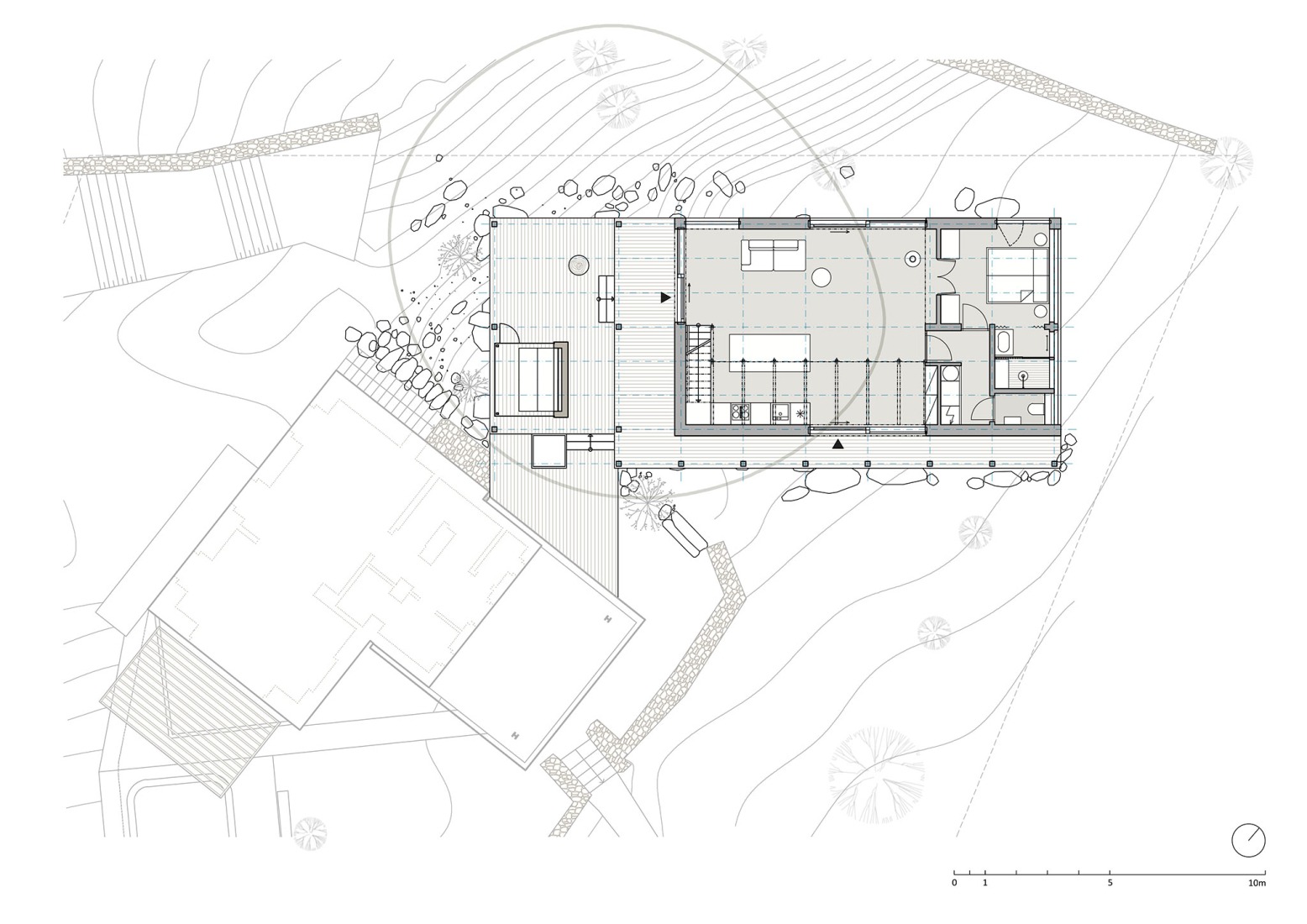 Plano de planta baja. Casa Medník por Päivä architekti.