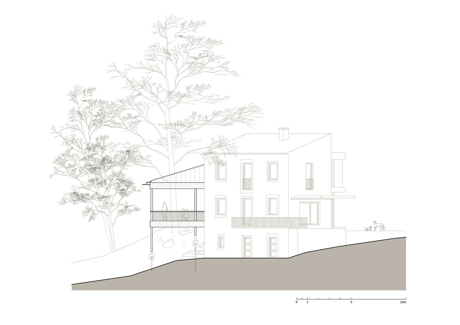 Alzado suroeste. Casa Medník por Päivä architekti.