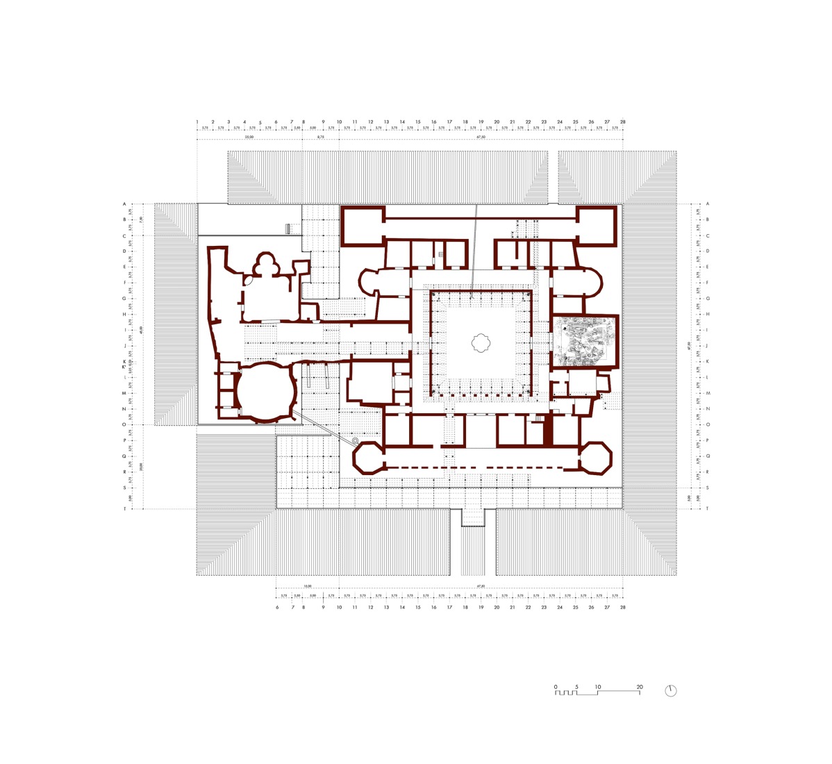 Ground floor plan, existing elements. La Olmeda Roman Villa by Paredes Pedrosa Architects.