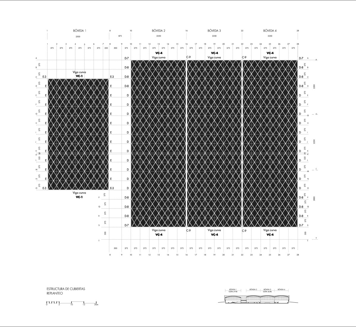 Roof structure floor plan. La Olmeda Roman Villa by Paredes Pedrosa Architects.