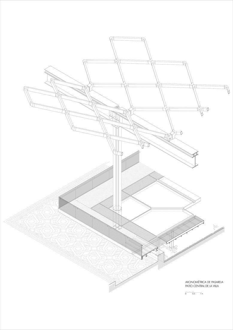 Axonometric view of the walkway. La Olmeda Roman Villa by Paredes Pedrosa Architects.