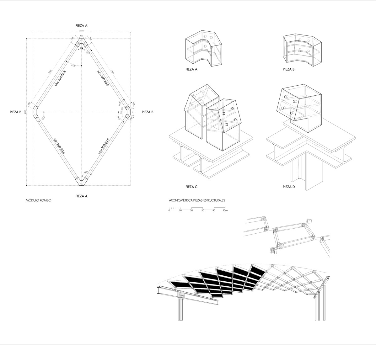 Detail of structural nodes. La Olmeda Roman Villa by Paredes Pedrosa Architects.