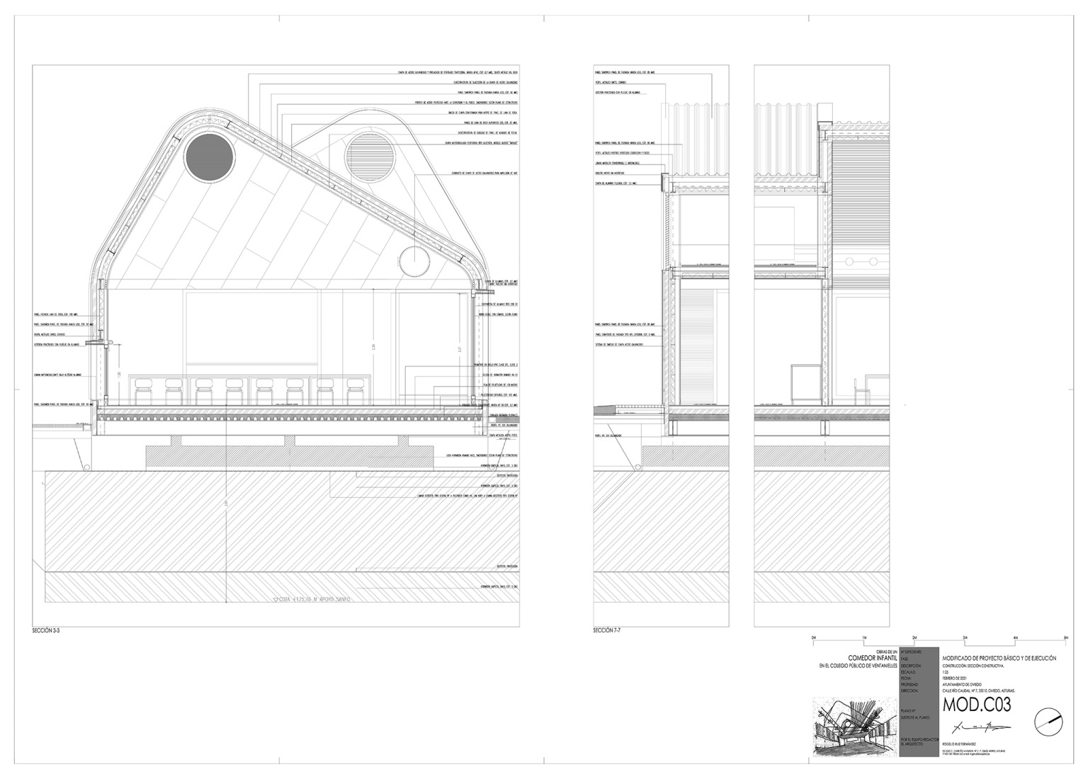 Detalle constructivo. Comedor infantil de Ventanielles por Rogelio Ruiz + Macario G. Astorga.