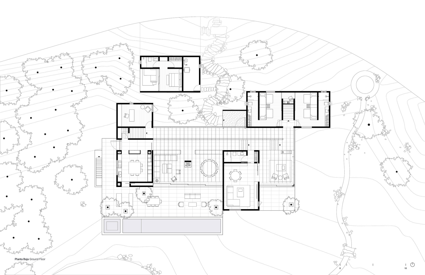 Ground floor plan. House in Avándaro by Ignacio Urquiza and Ana Paula de Alba.