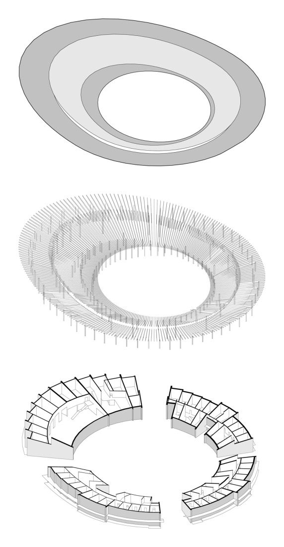Axonometría. Dorte Mandrup, un espacio para futuros artesanos en Crafts College.