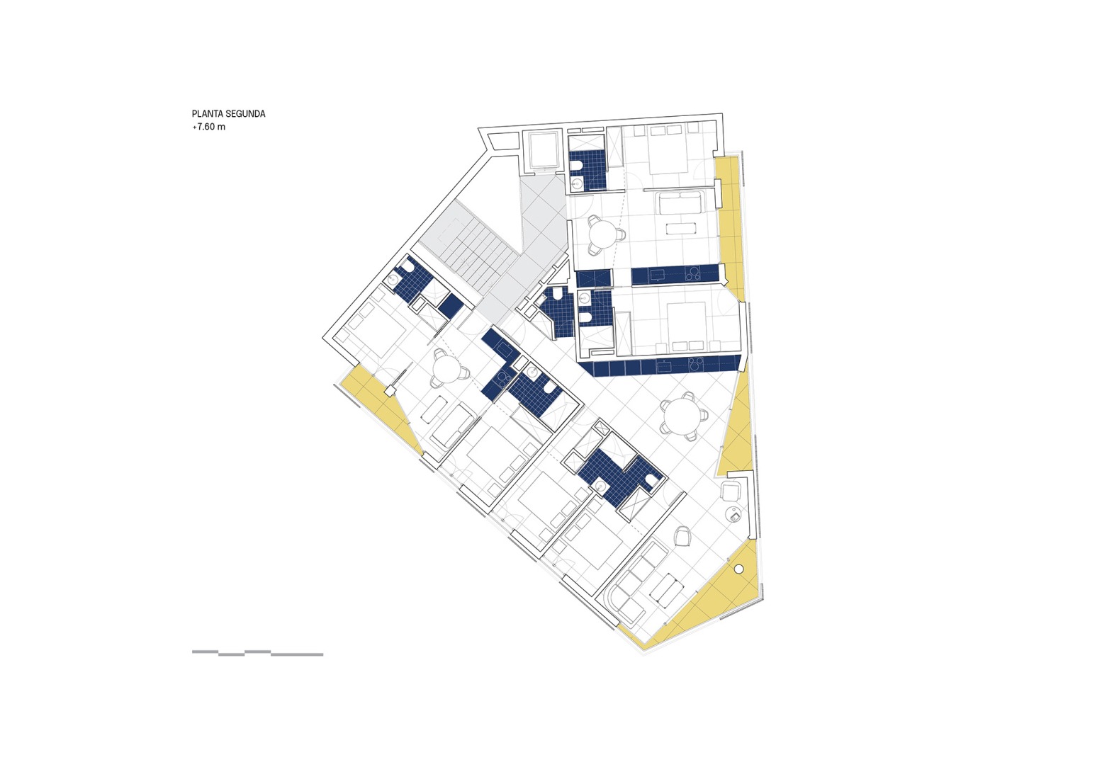 Plano de segunda baja. Foners, diez viviendas en Palma de Mallorca por gon architects.