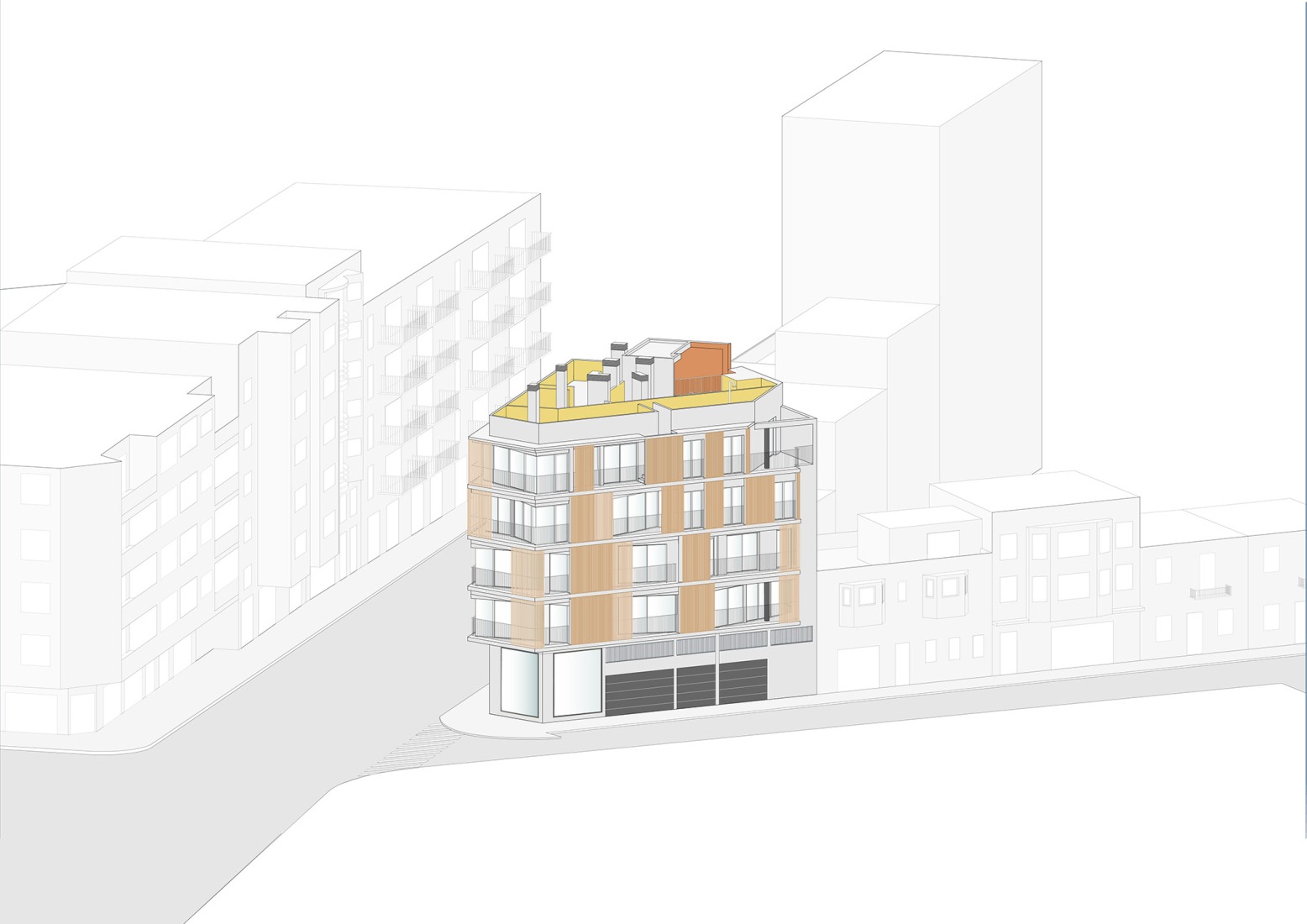 Axonometría. Foners, diez viviendas en Palma de Mallorca por gon architects.