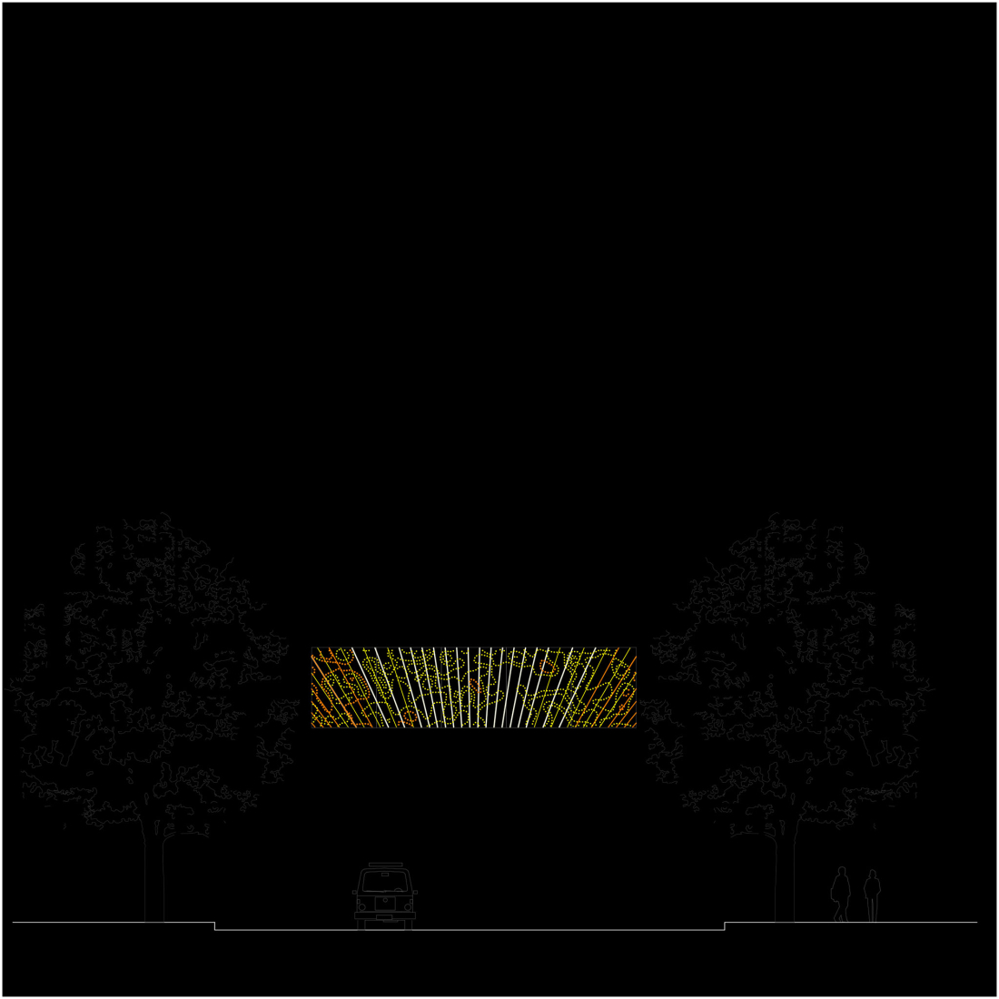 Elevation. "Eternal Sunrise" Light Installation in Goya by Ben Busche / Brut Deluxe.