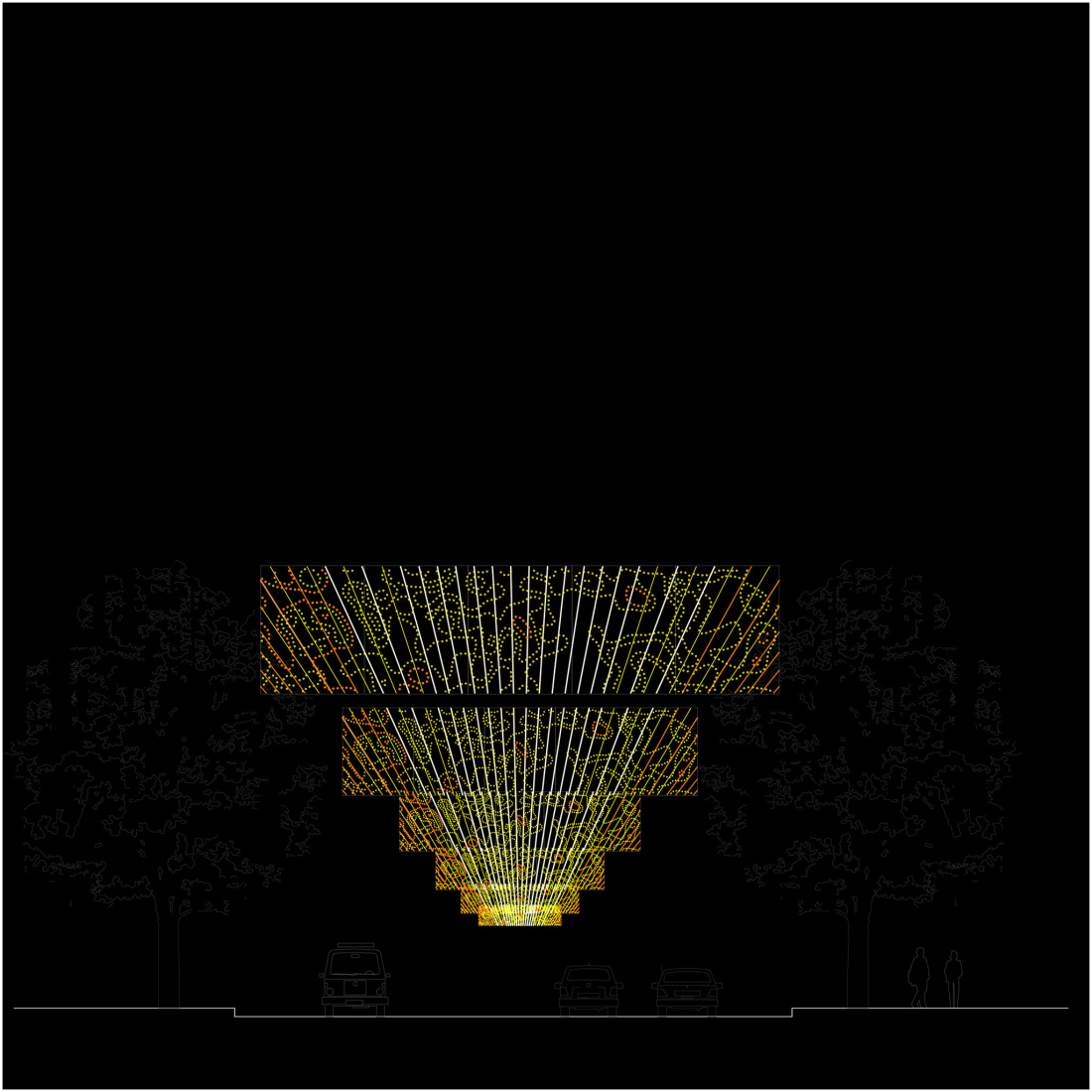 Elevation. "Eternal Sunrise" Light Installation in Goya by Ben Busche / Brut Deluxe.