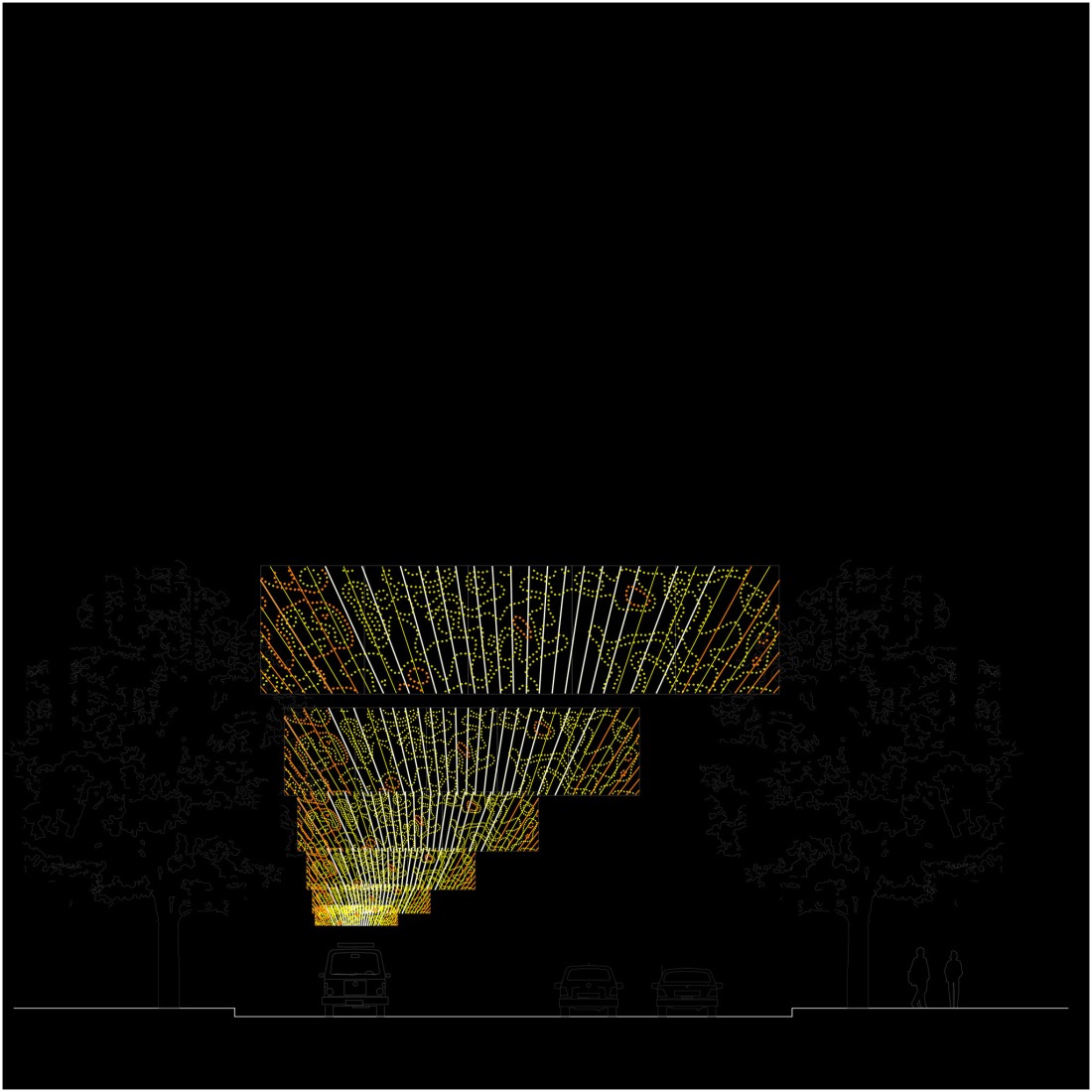 Elevation. "Eternal Sunrise" Light Installation in Goya by Ben Busche / Brut Deluxe.