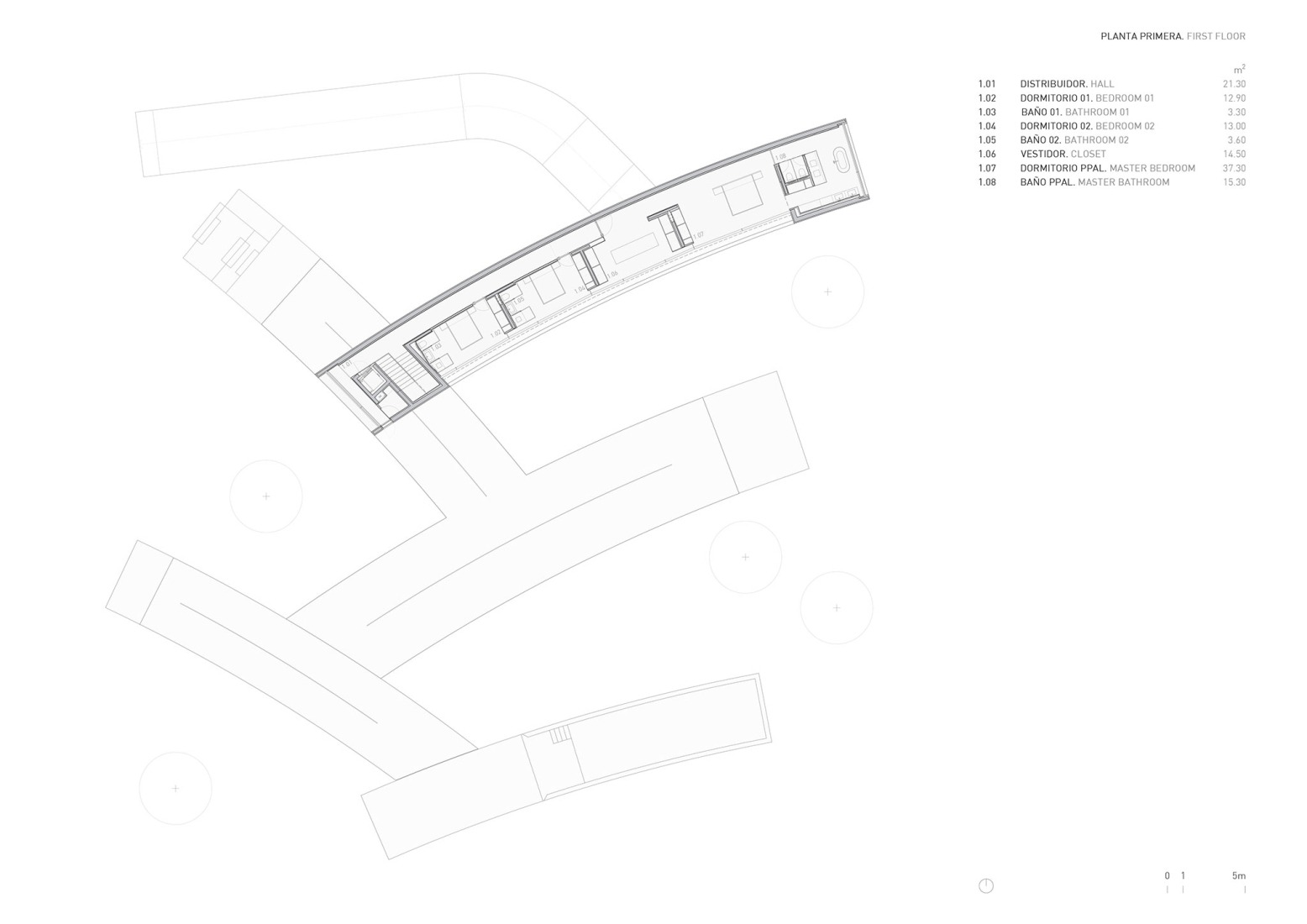 First floor plan. Lago Villa by Fran Silvestre Arquitectos. 
