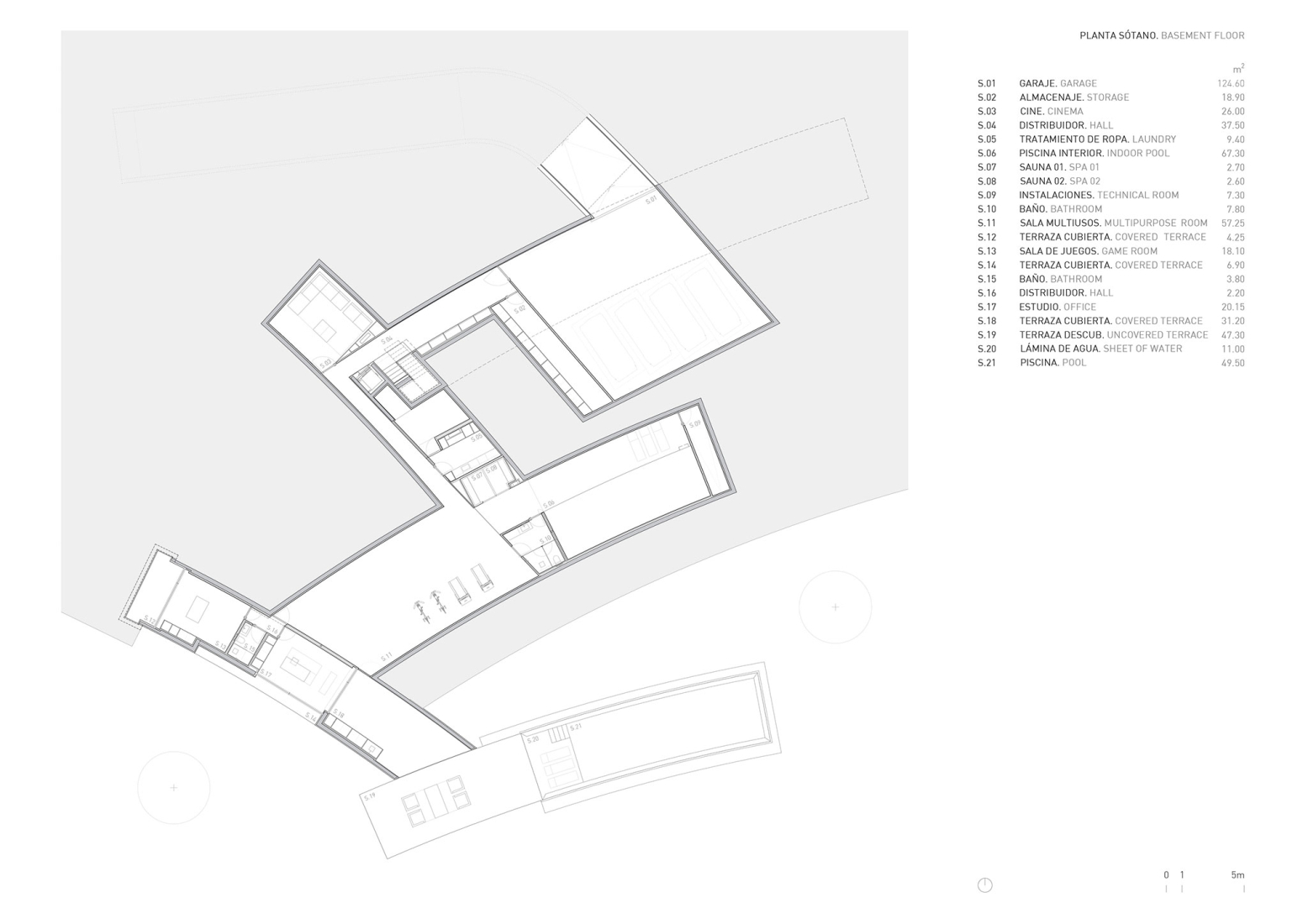 Basement floor plan. Lago Villa by Fran Silvestre Arquitectos. 