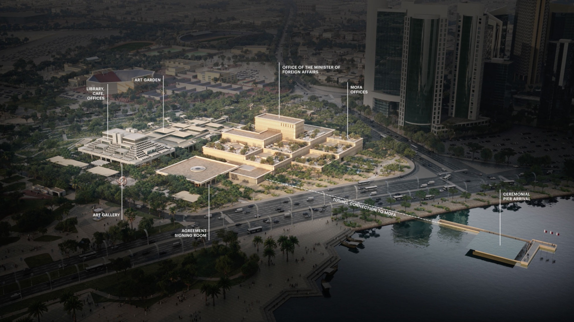 Nueva sede del Ministerio de Asuntos Exteriores de Catar por Frida Escobedo Studio. Visualización por Frida Escobedo Studio.