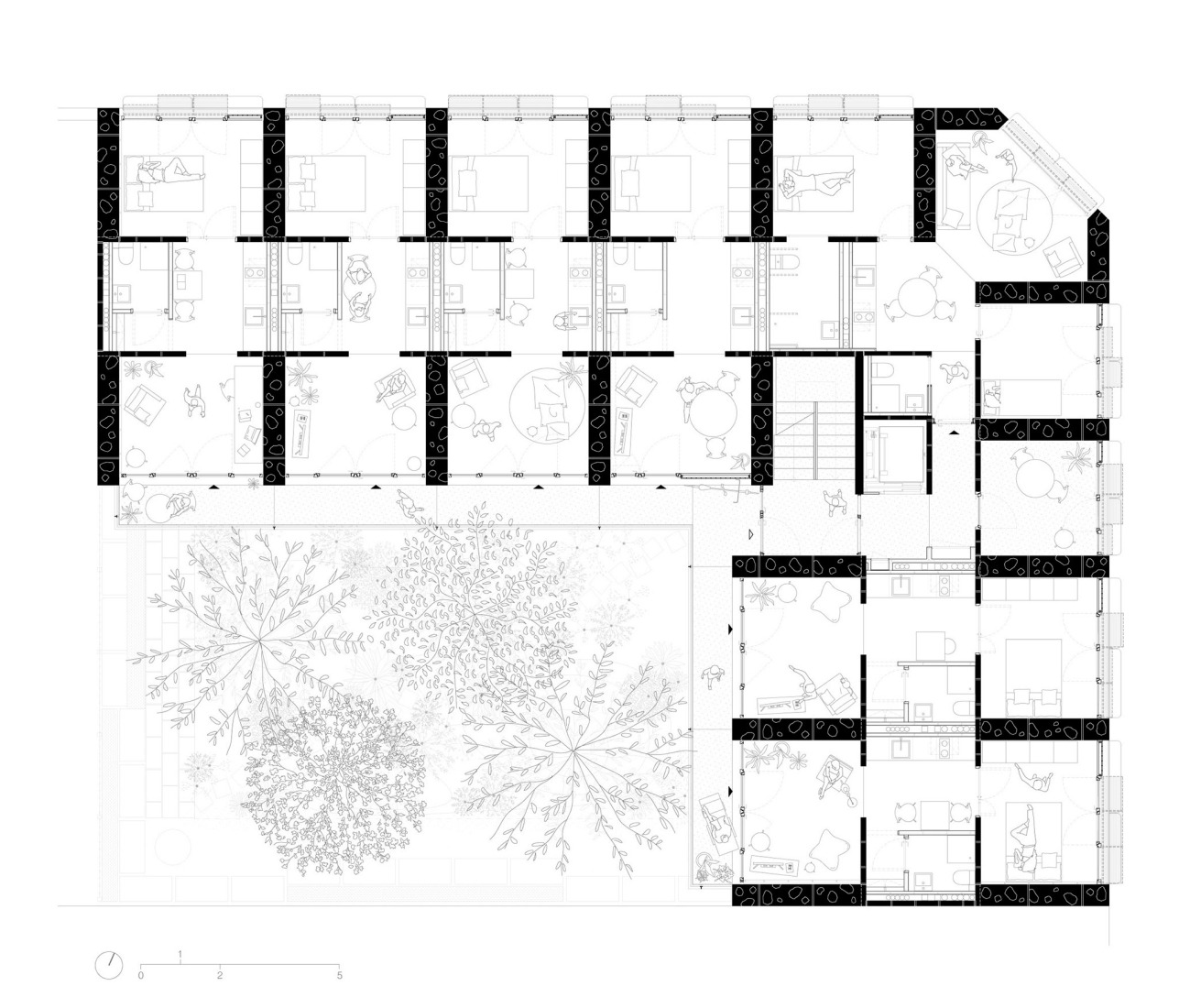 Plano de planta tipo. 25 viviendas sociales por Harquitectes.