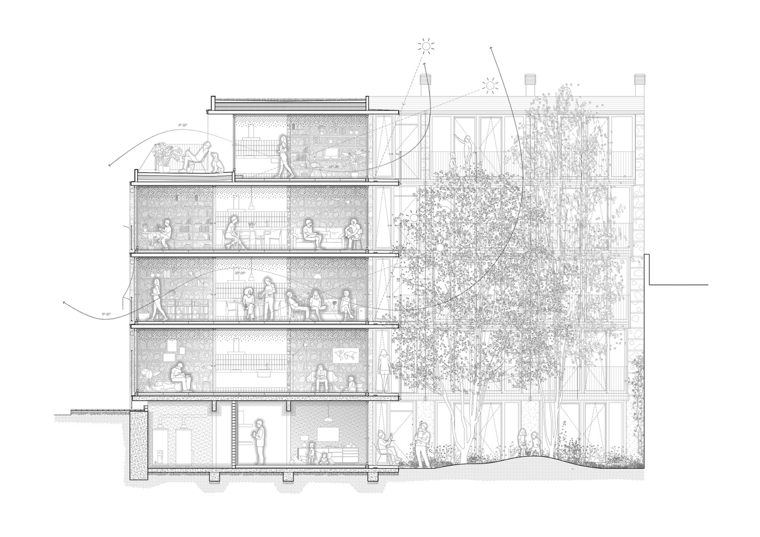 Sección. 25 viviendas sociales por Harquitectes.