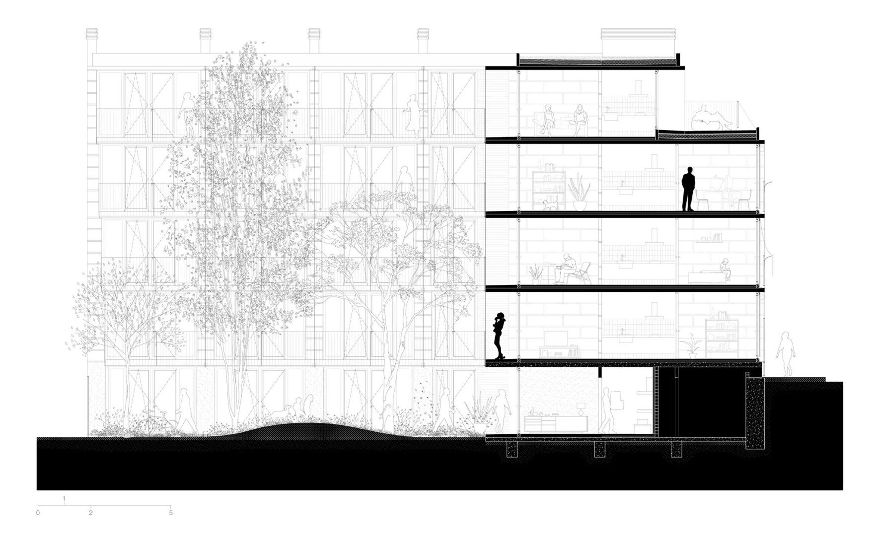 Sección. 25 viviendas sociales por Harquitectes.