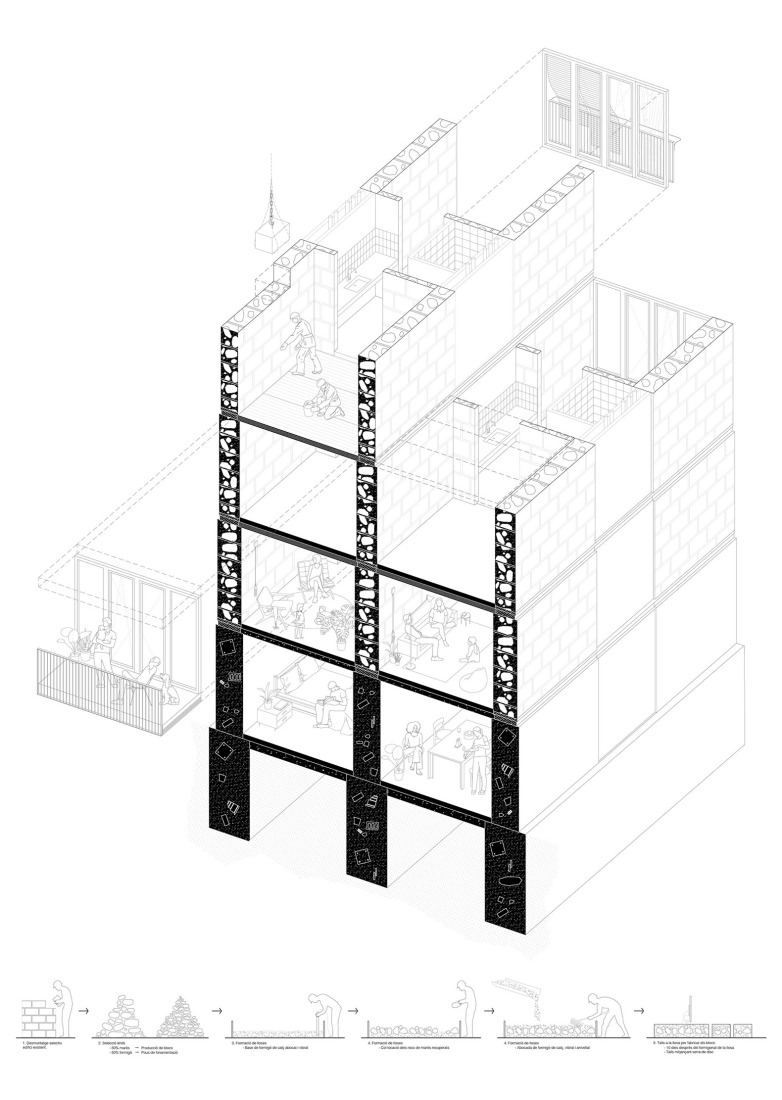 Axonométrica. 25 viviendas sociales por Harquitectes.