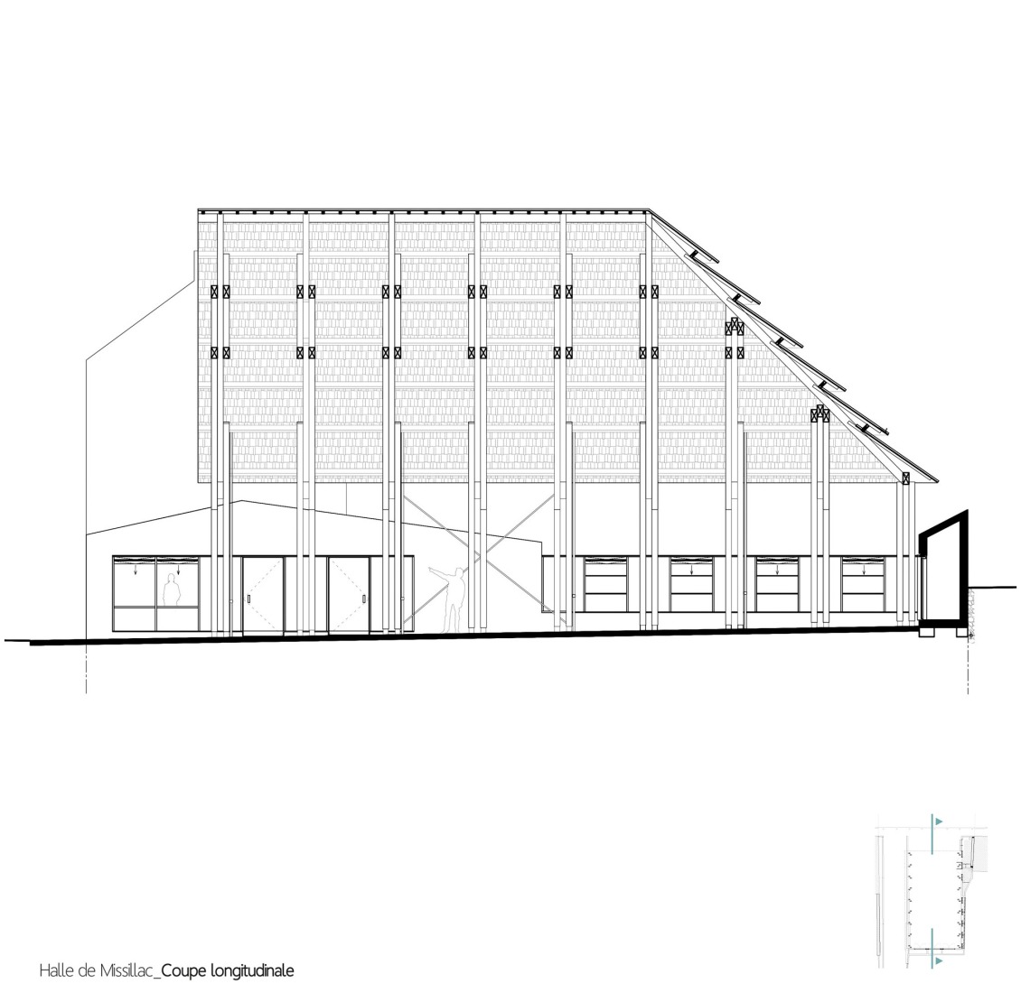 Longitudinal section. Missillac Market by LAUS architectes. 