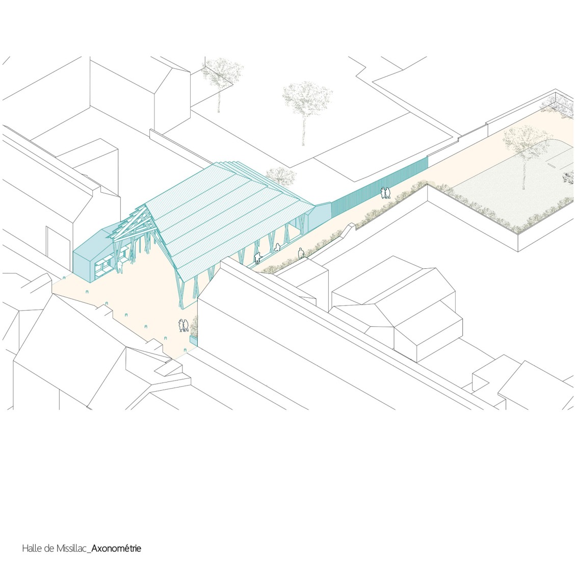 Axonometry. Missillac Market by LAUS architectes. 