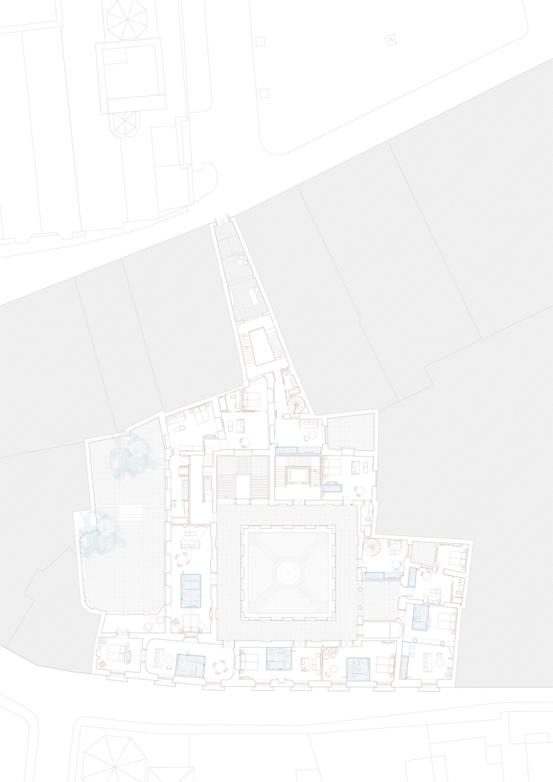 First floor plan. Intervention in "Casa Palacio de la Marquesa de Nervión" by Sánchez Ramos Arquitectos and padilla nicás arquitectos.