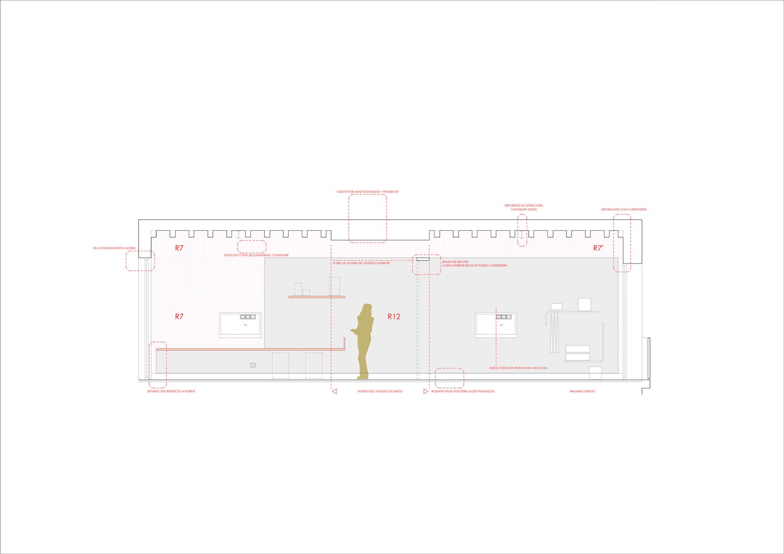 Section. Intervention in "Casa Palacio de la Marquesa de Nervión" by Sánchez Ramos Arquitectos and padilla nicás arquitectos. 