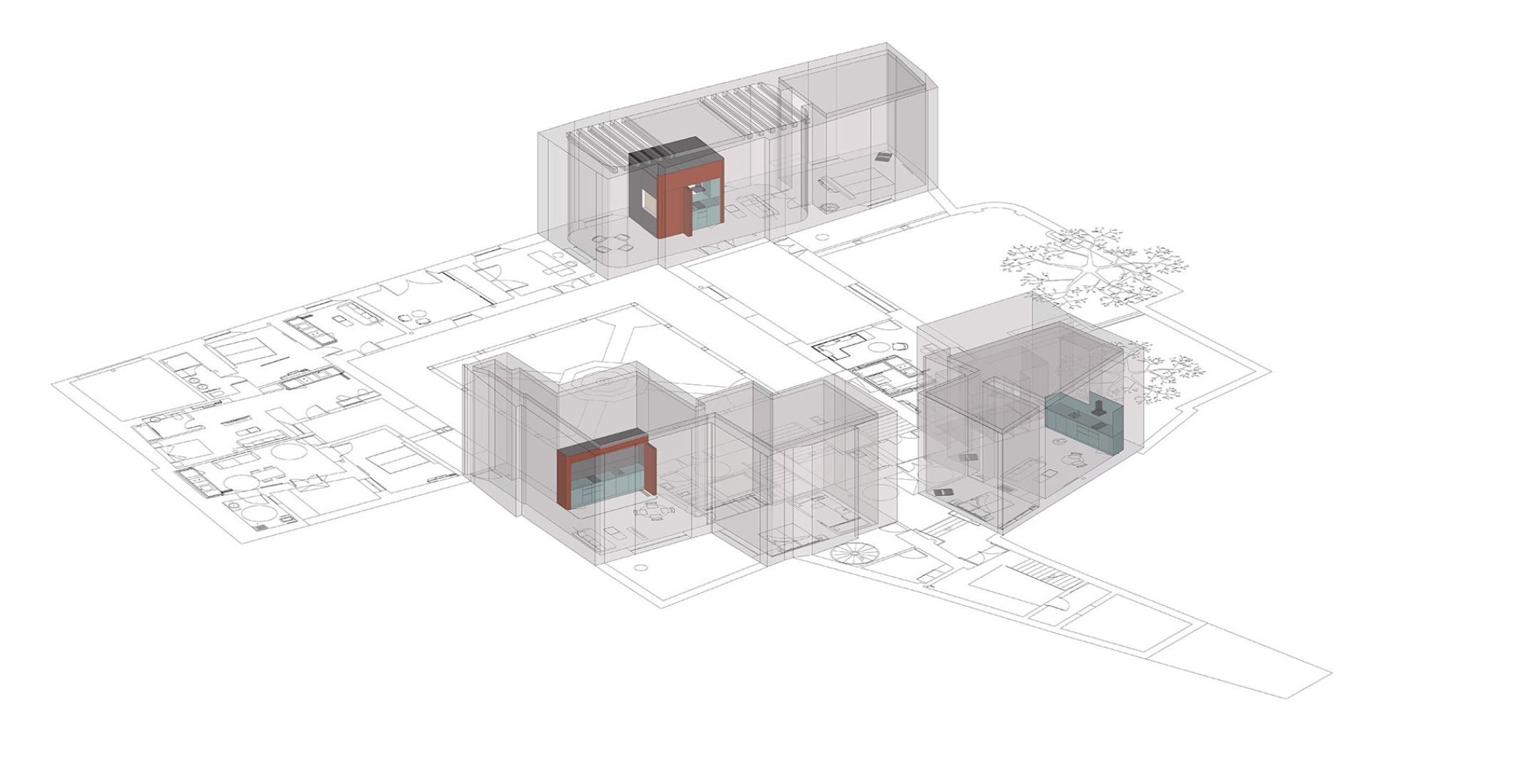 Axonometry. Intervention in "Casa Palacio de la Marquesa de Nervión" by Sánchez Ramos Arquitectos and padilla nicás arquitectos.