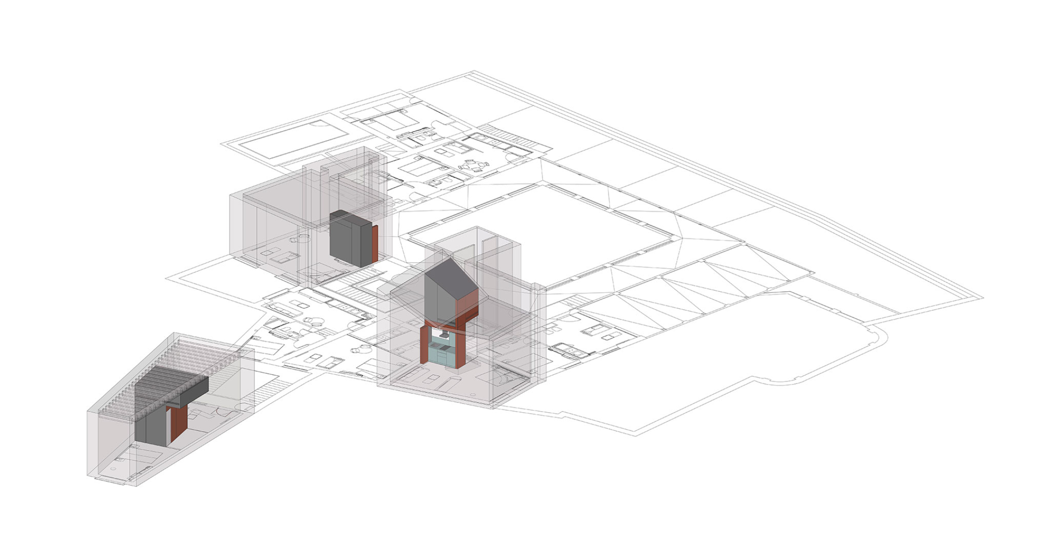 Axonometry. Intervention in "Casa Palacio de la Marquesa de Nervión" by Sánchez Ramos Arquitectos and padilla nicás arquitectos.