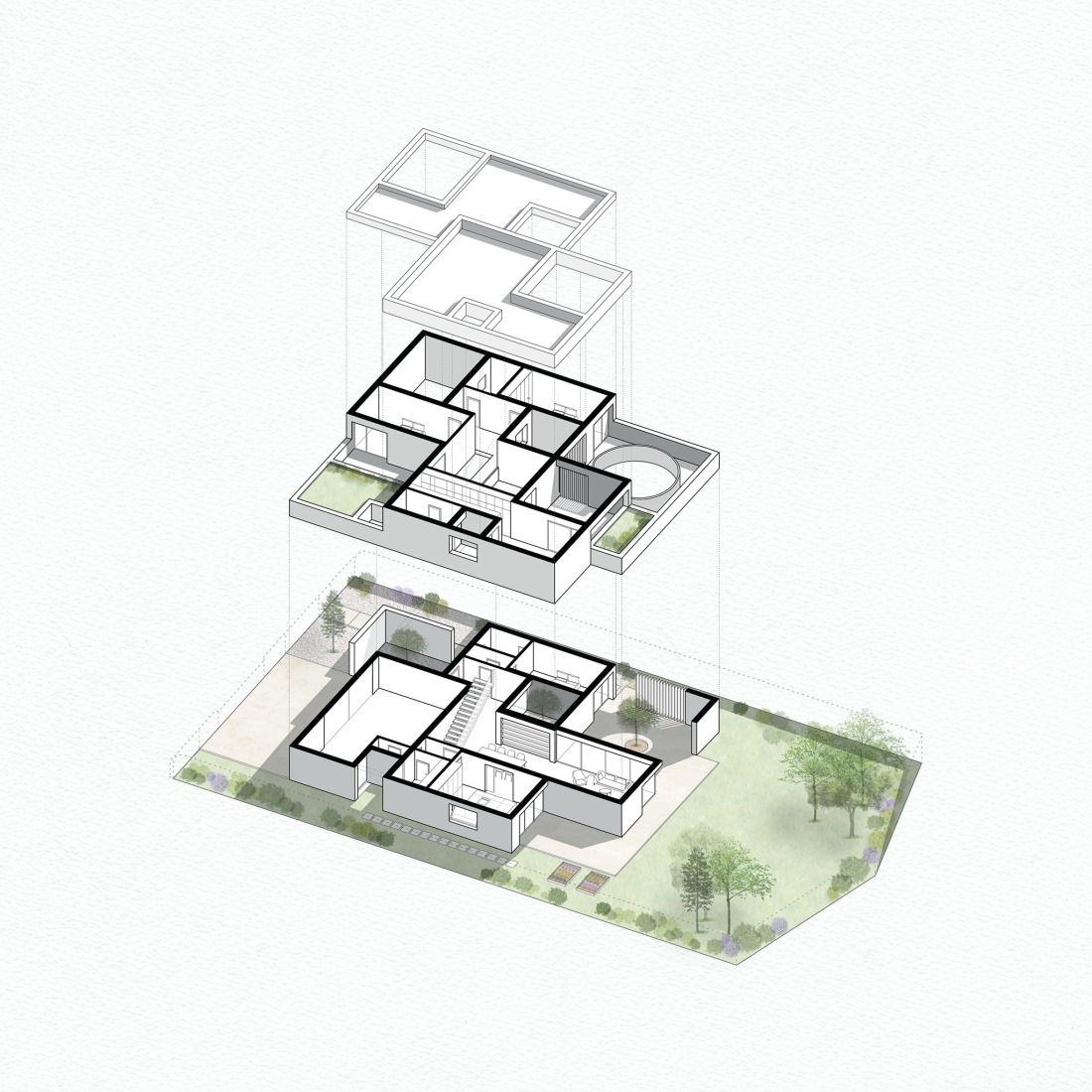 Axonometry. Verdizela House by Estúdio AMATAM.