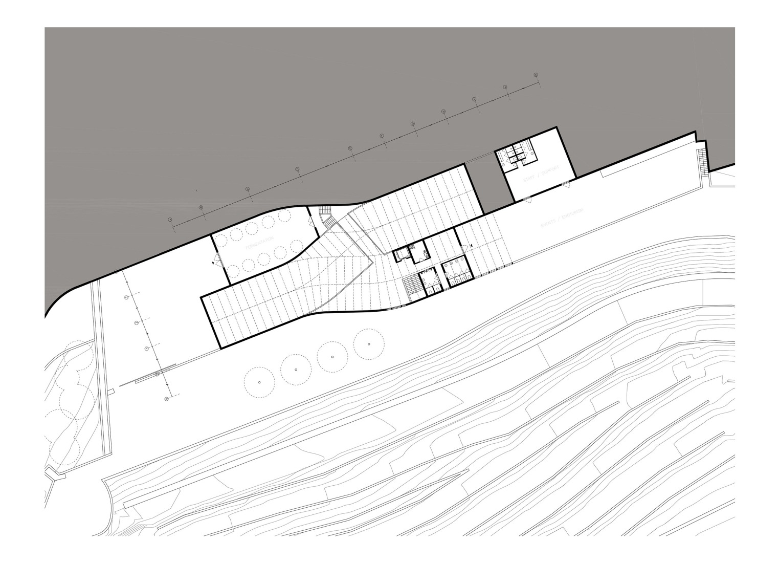 First floor plan. Wine Cellar of the Quinta de Adorigo by Atelier Sérgio Rebelo.