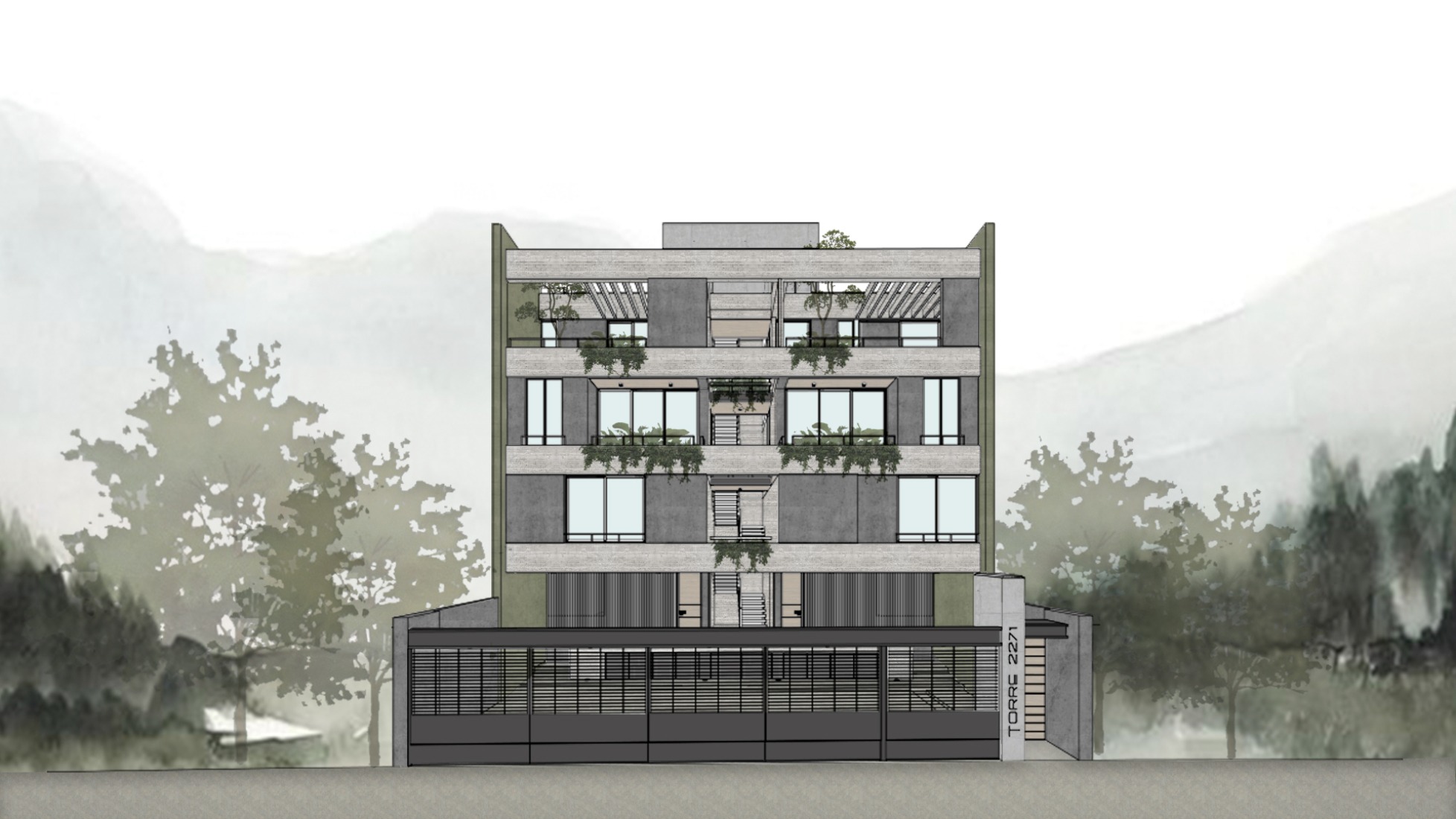 Alzado frontal. Torre 2271 por Di Frenna Arquitectos.