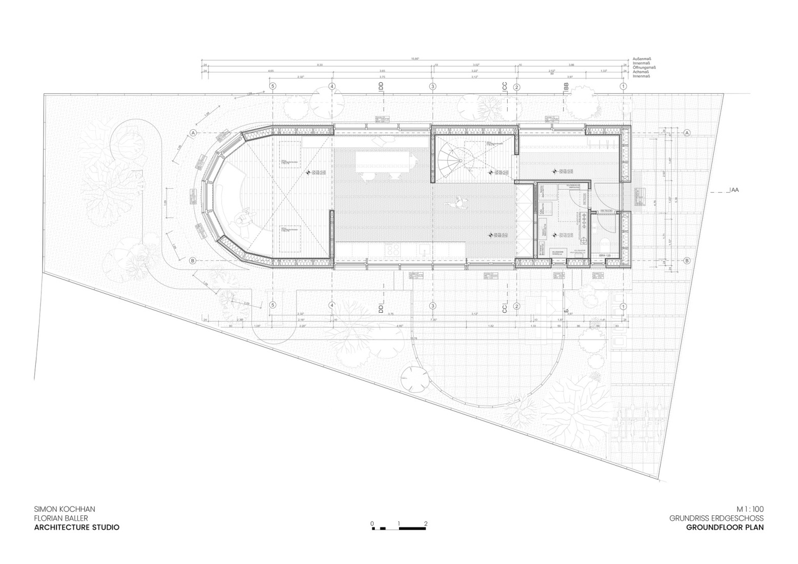 Ground floor plan. House HSBW by Simon Kochhan + Florian Baller.