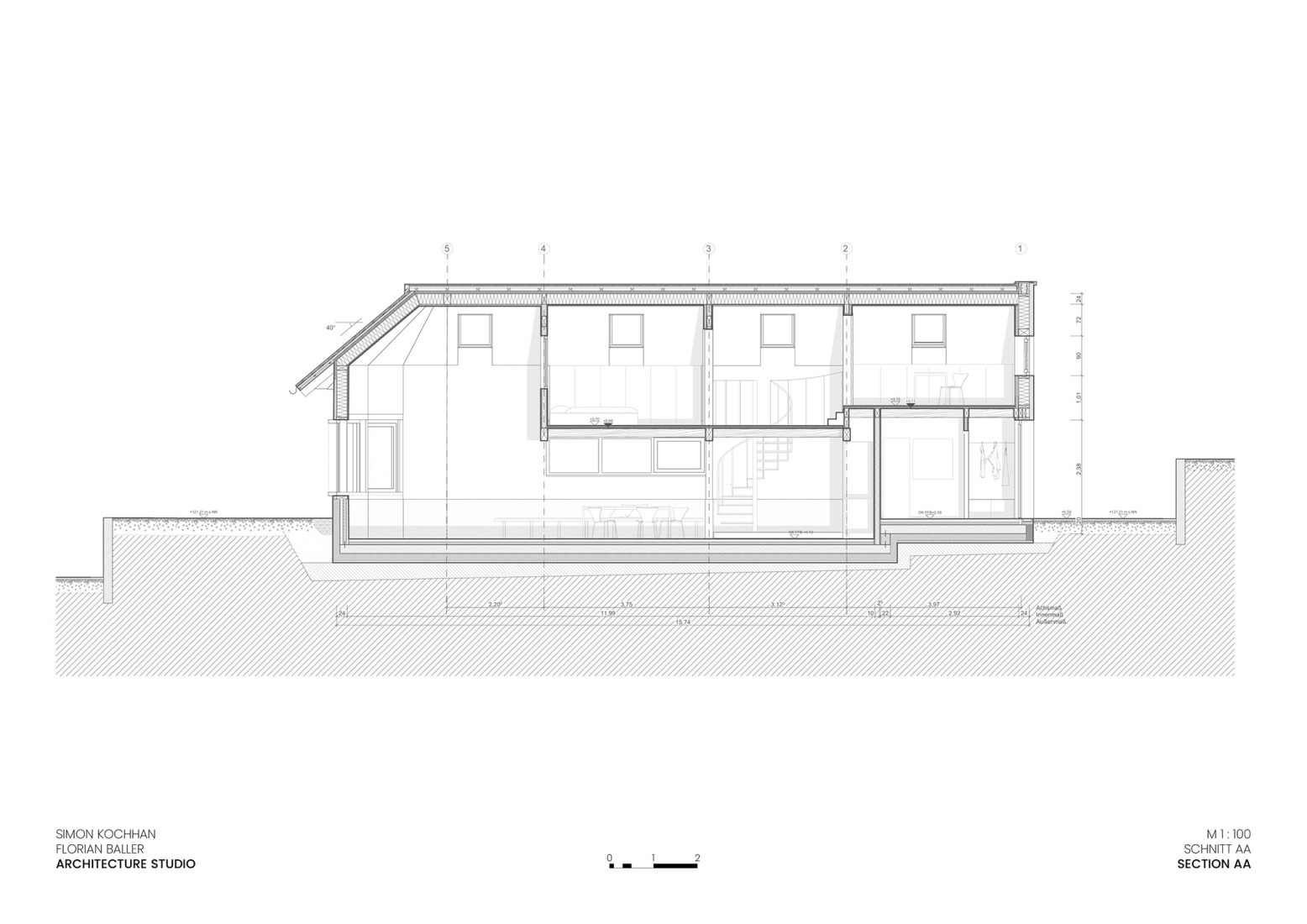Longitudinal section. House HSBW by Simon Kochhan + Florian Baller.