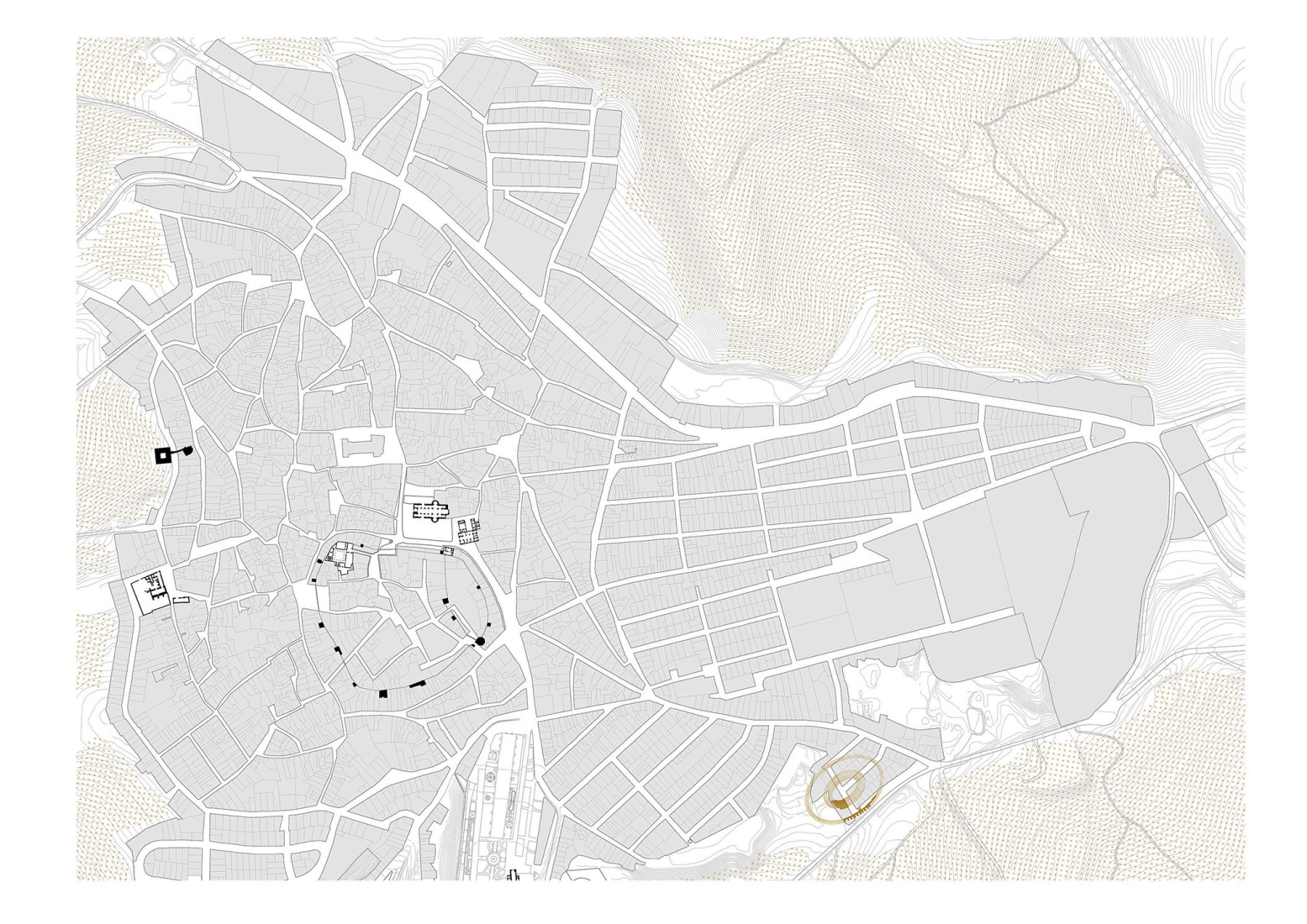 Site plan. Rehabilitation and enhancement of the Roman Amphitheater of Obulco by Pablo Manuel Millán Millán.