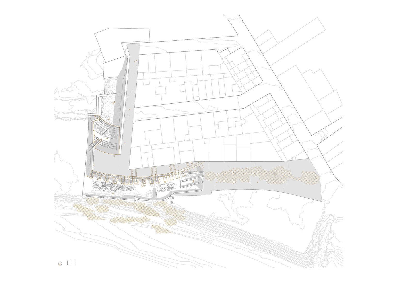 Ground floor plan. Rehabilitation and enhancement of the Roman Amphitheater of Obulco by Pablo Manuel Millán Millán.