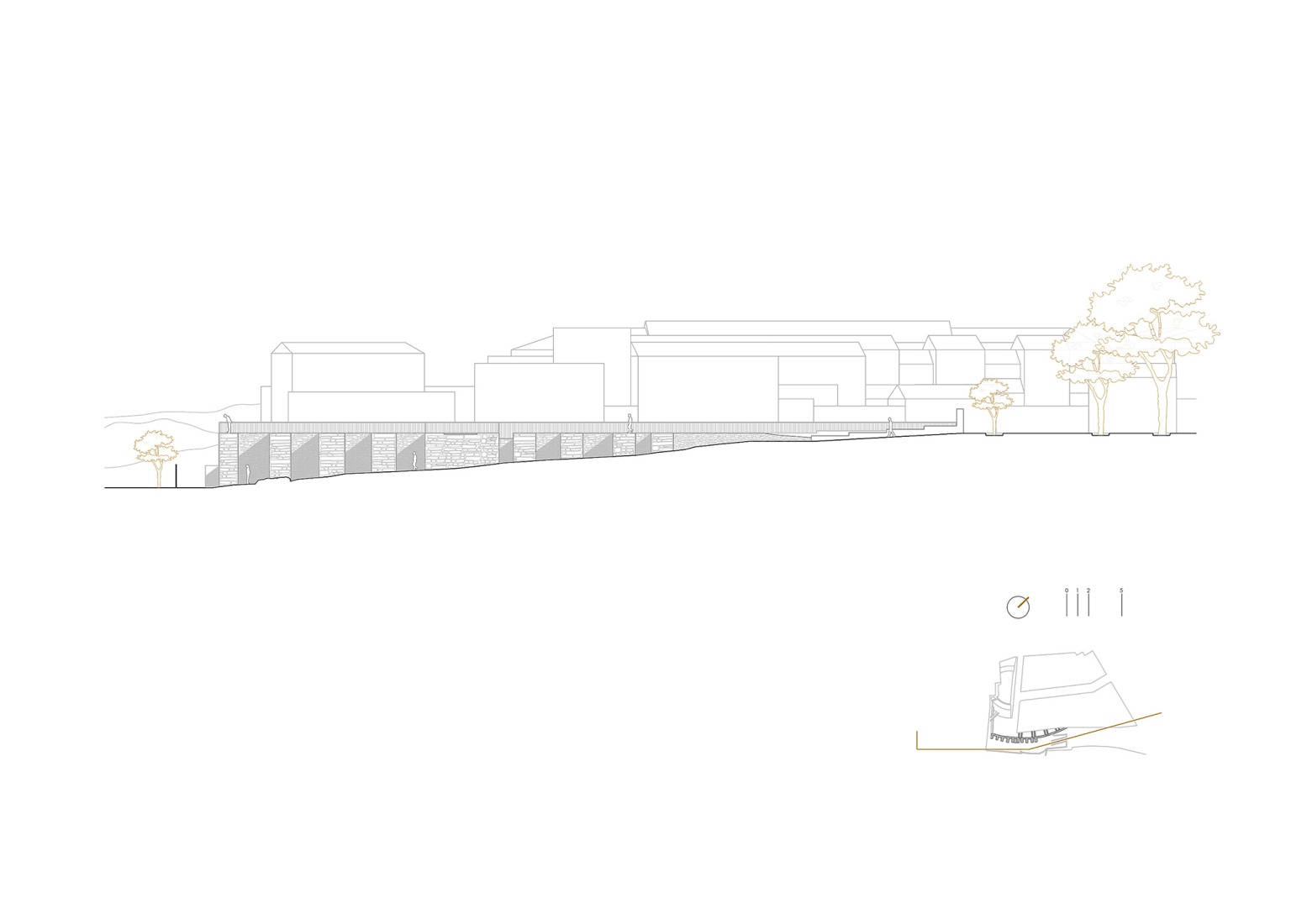 Cross section. Rehabilitation and enhancement of the Roman Amphitheater of Obulco by Pablo Manuel Millán Millán.