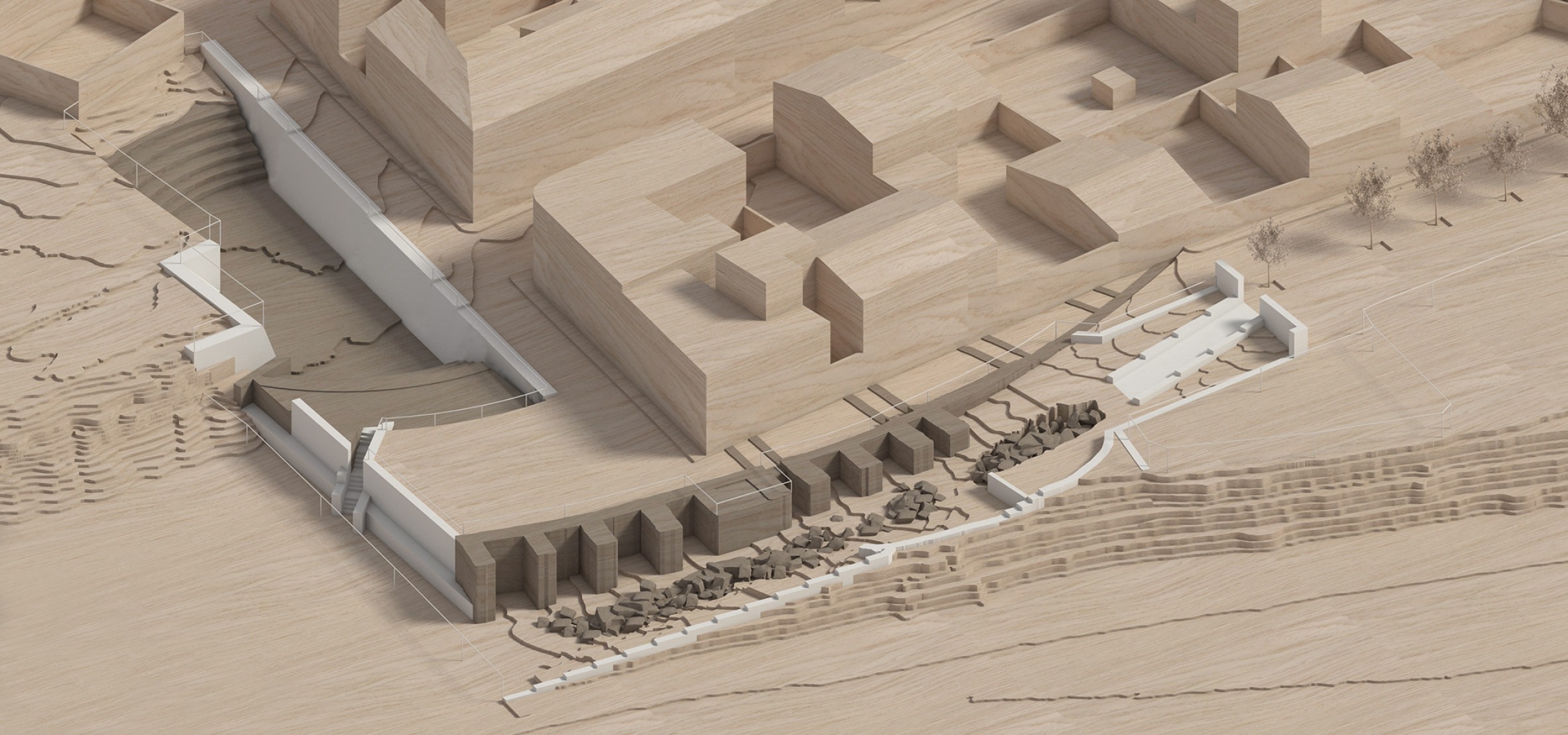 Model. Rehabilitation and enhancement of the Roman Amphitheater of Obulco by Pablo Manuel Millán Millán.