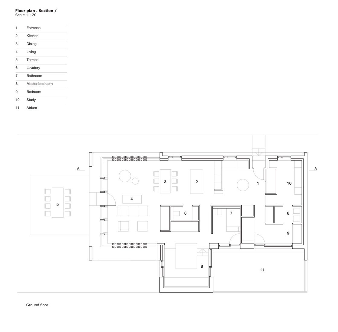 Ground floor plan. House under the poplars by OFIS arhitekti.