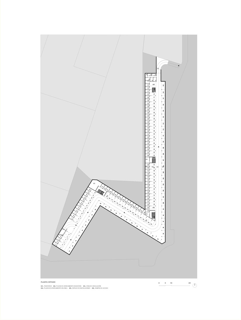 Basement floor plan. 80 Collaborative Housing Units by Ignacio Olite, Koldo Fdez. Gaztelu y MADE.V.