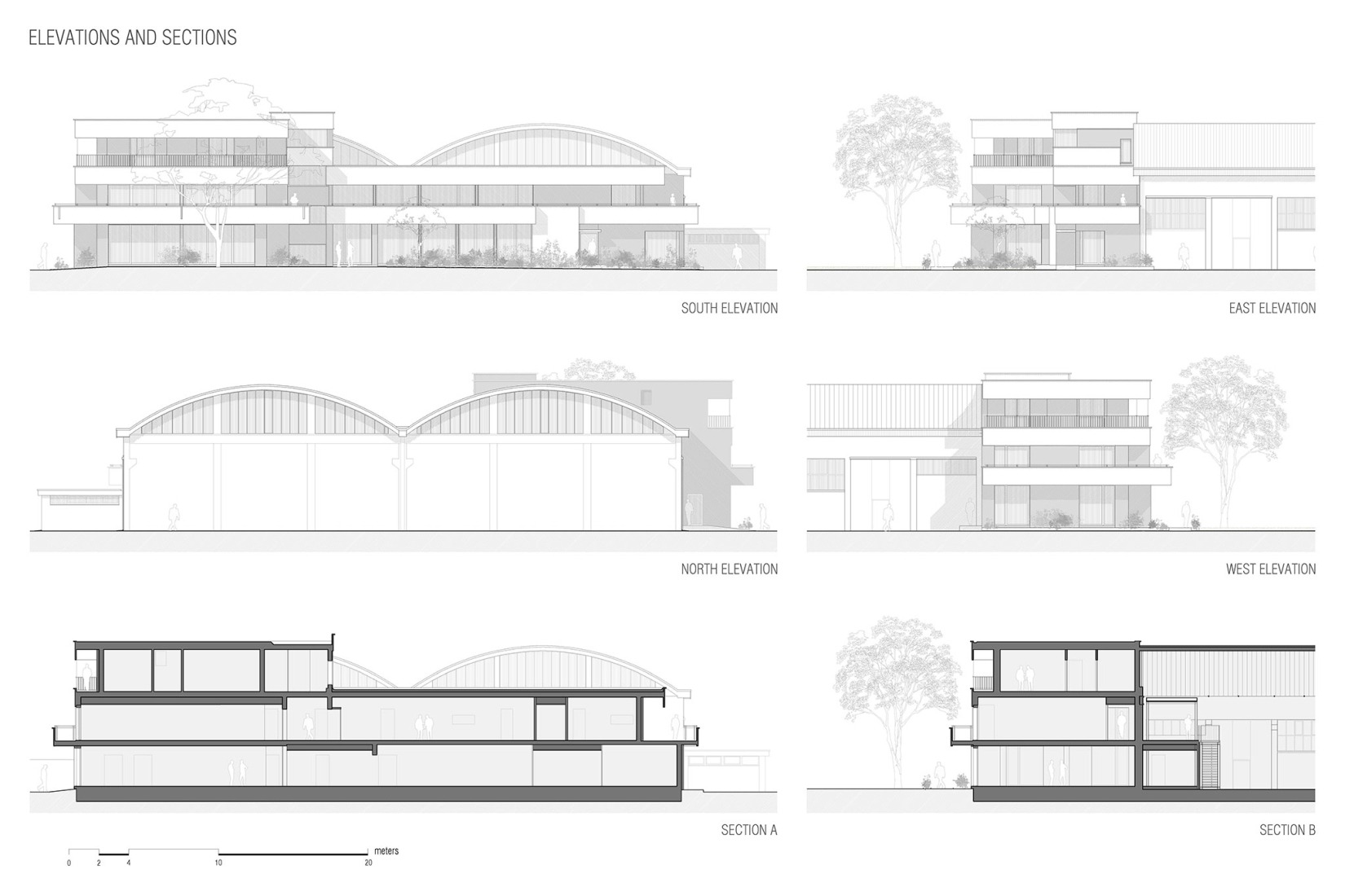 Alzados y secciones. Renovación industrial para Dante Negro.