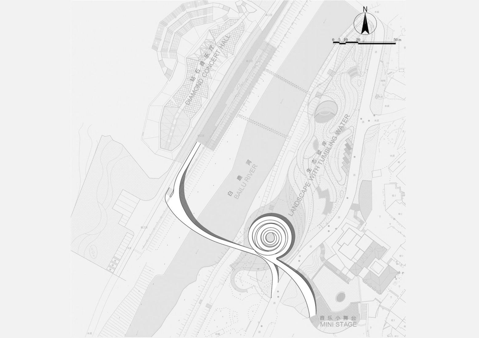 Plano de situación. Puente «Clave de Sol» por ZZHK Architects.