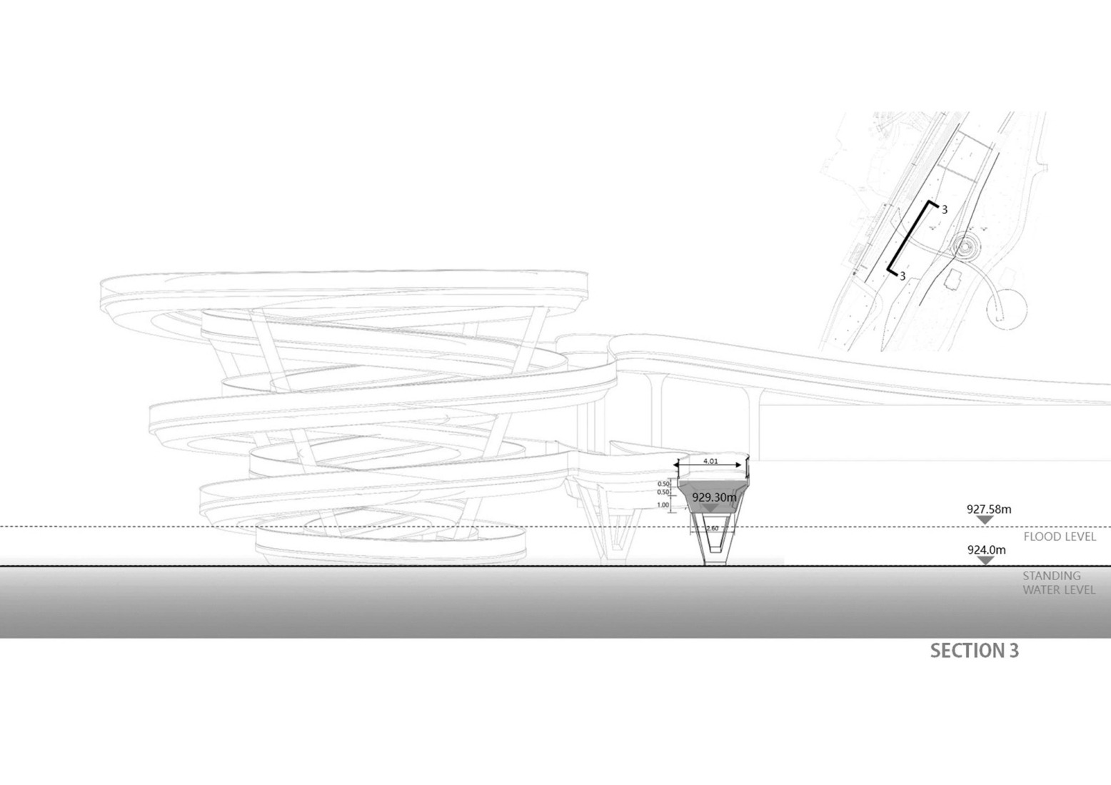 Sección. Puente «Clave de Sol» por ZZHK Architects.